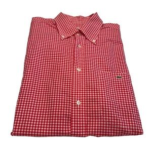 Lacoste Men’s  Button Down Shirt Red/white Check Short Sleeves Logo Sz 42 Large